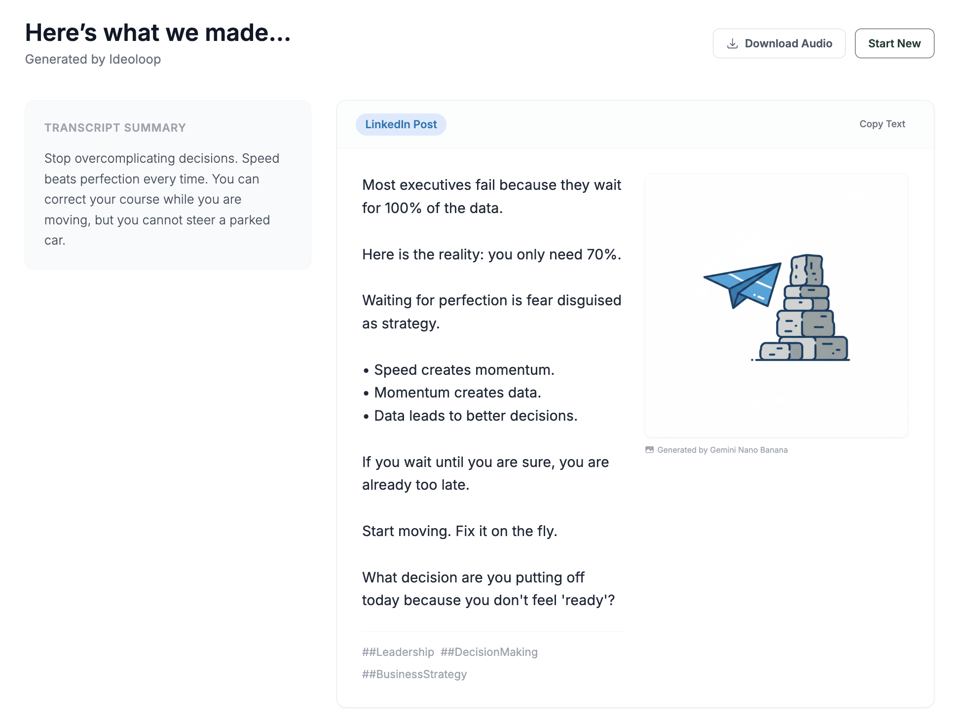 Ideoloop output dashboard